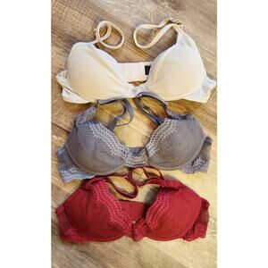 Pepper Lace Mesh Classic All You Bras Lot Of 3 32a Red Grey Beige EUC